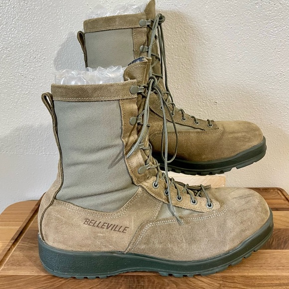 Belleville Sage Leather Waterproof Military Flight Boots Men’s 13 Tactical Tie - Picture 1 of 16